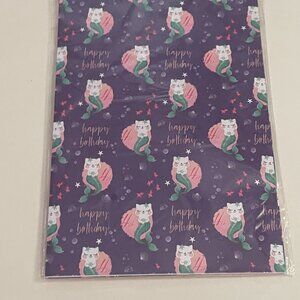 Cat Mermaid Birthday Card & Gift Wrap Set